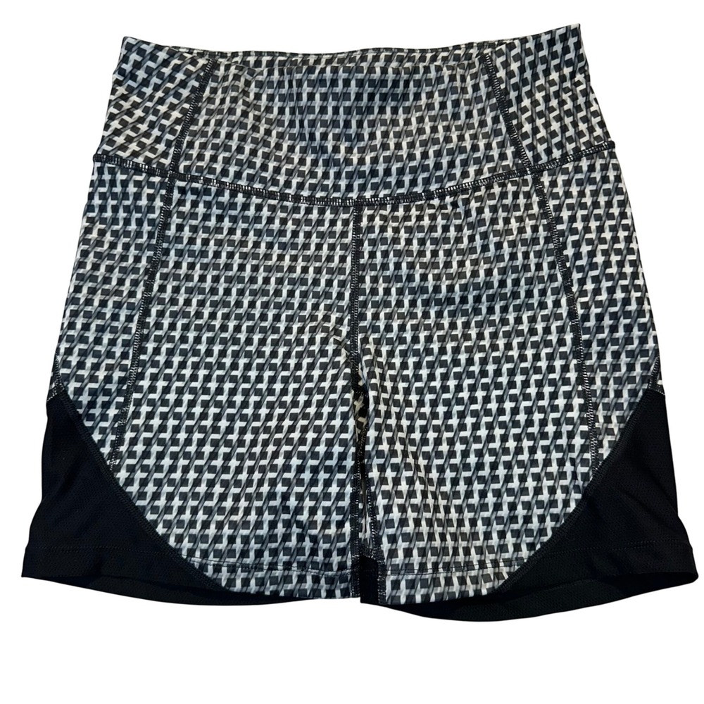 Athleta Be Free Running Shorts Womens Small Black White Geometric Athletic Mesh